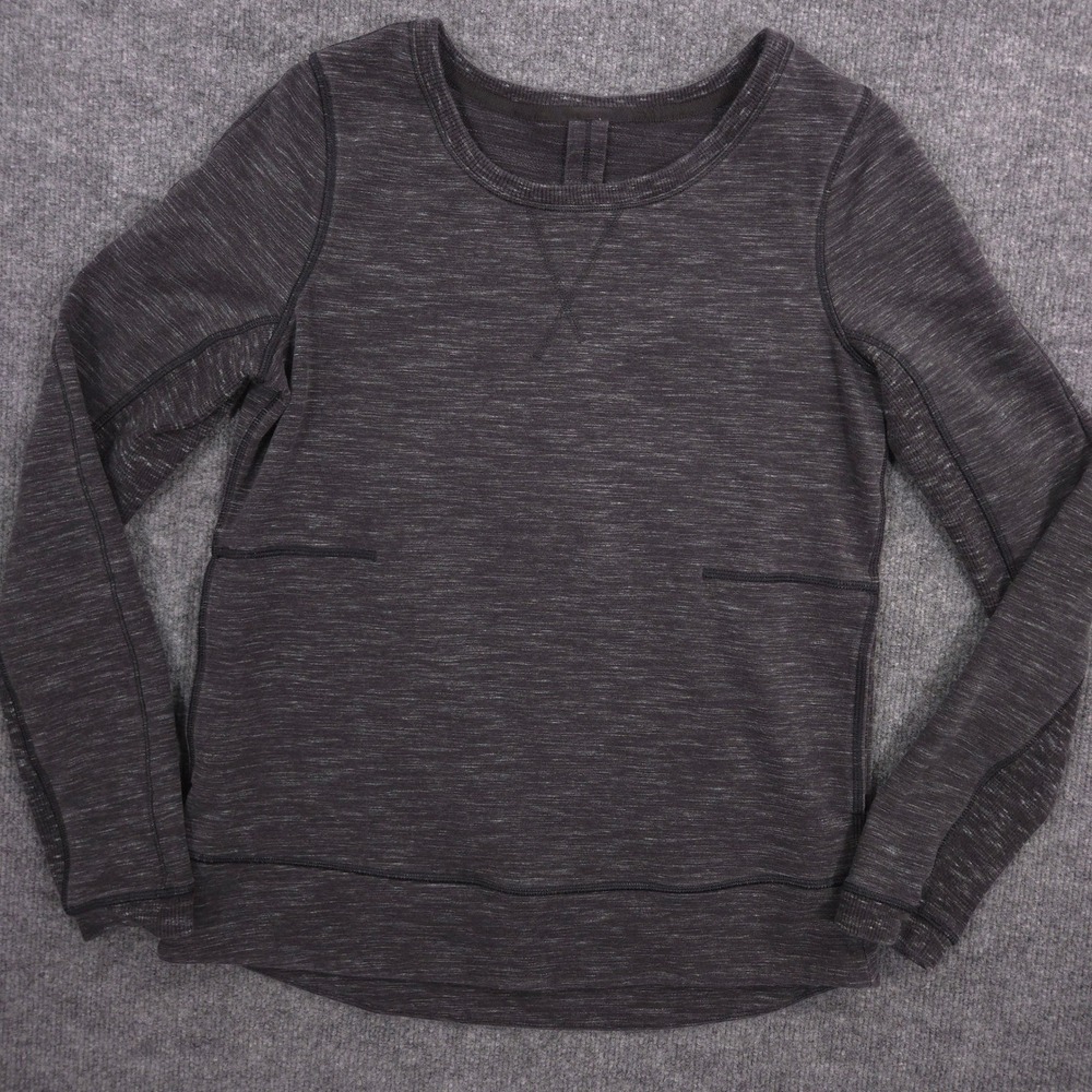 Lululemon Exhalation Pullover II Womens 8 Black Heather Stretch French Terry